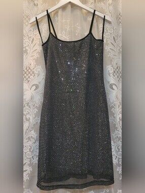 Von Mozart Vintage Black Sequin Slip Dress Womems Size L